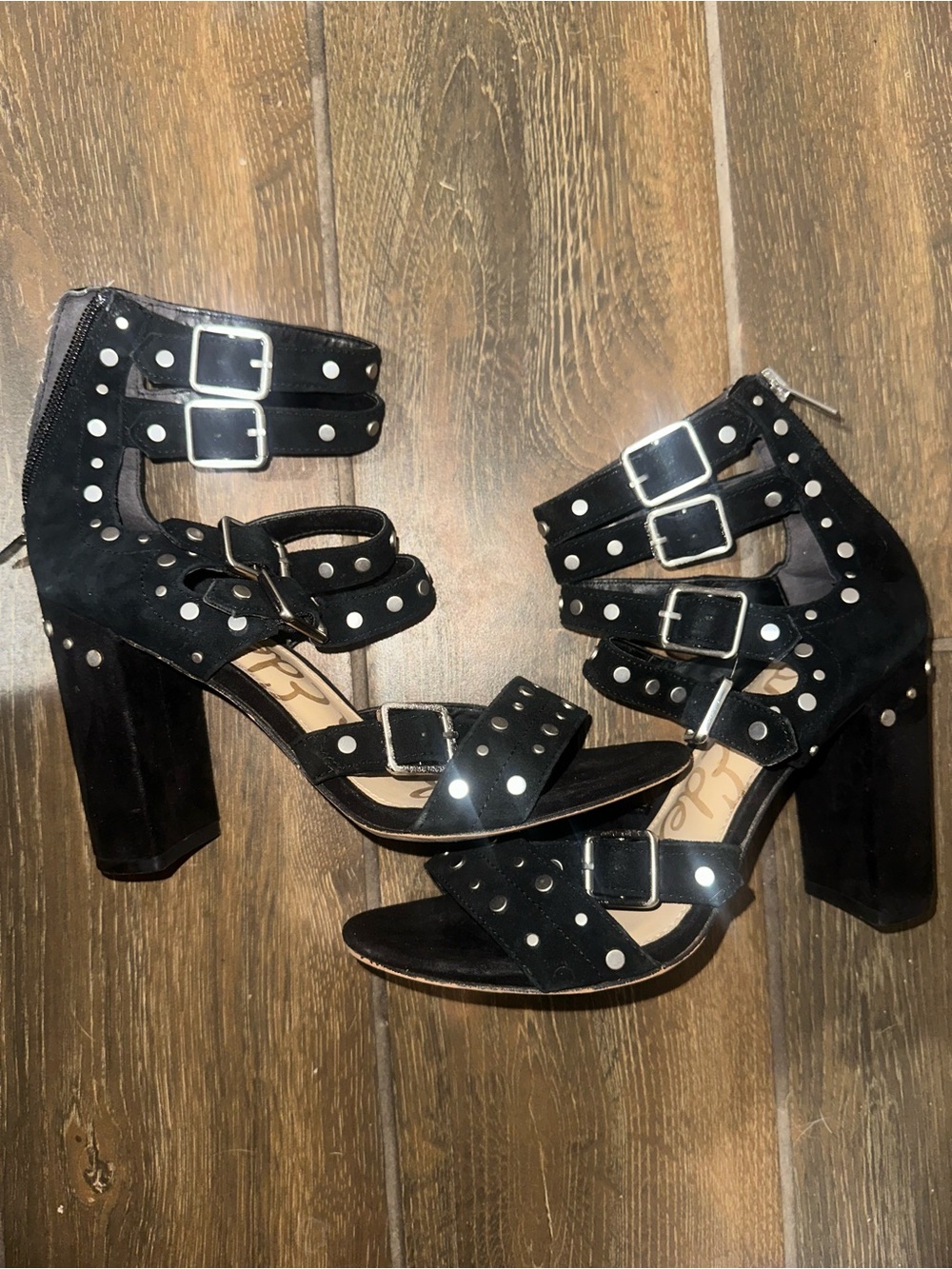 Sam Edelman Black Studded Suede Block Heel Sandals